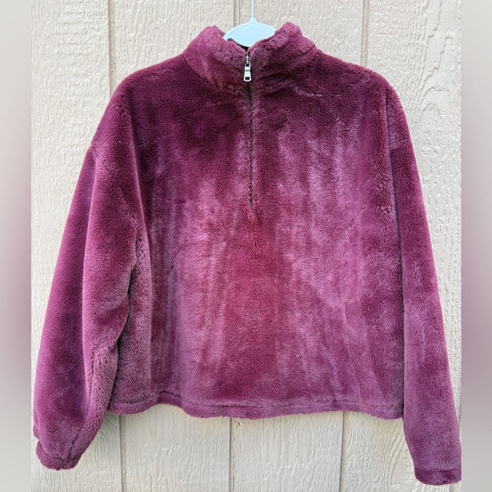 X- Small A New Day Women's Faux Fur Quarter Zip Sweatshirt Maroon